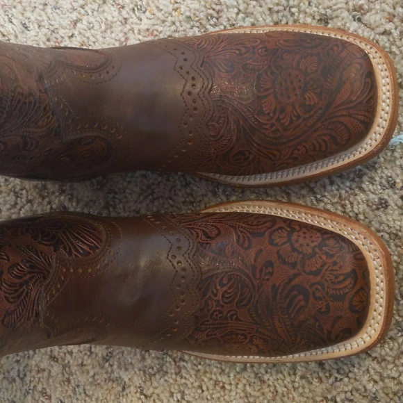 BOULET #2050 hand tooled Ranger Chestnut leather cowboy boots square toe 6.5 NEW - Picture 11 of 15